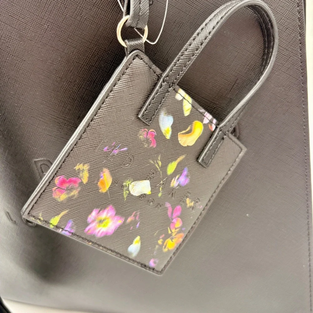 Ted Baker London Black Icon Tote Bag Set‎ Large Shopper Small Tote Flower Charm